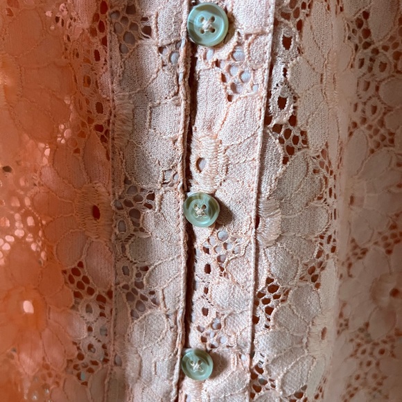 Pilcro Keira Lace Blouse by Anthropologie Womens Coral Collar Puff Sleeve Top XS - Picture 8 of 17